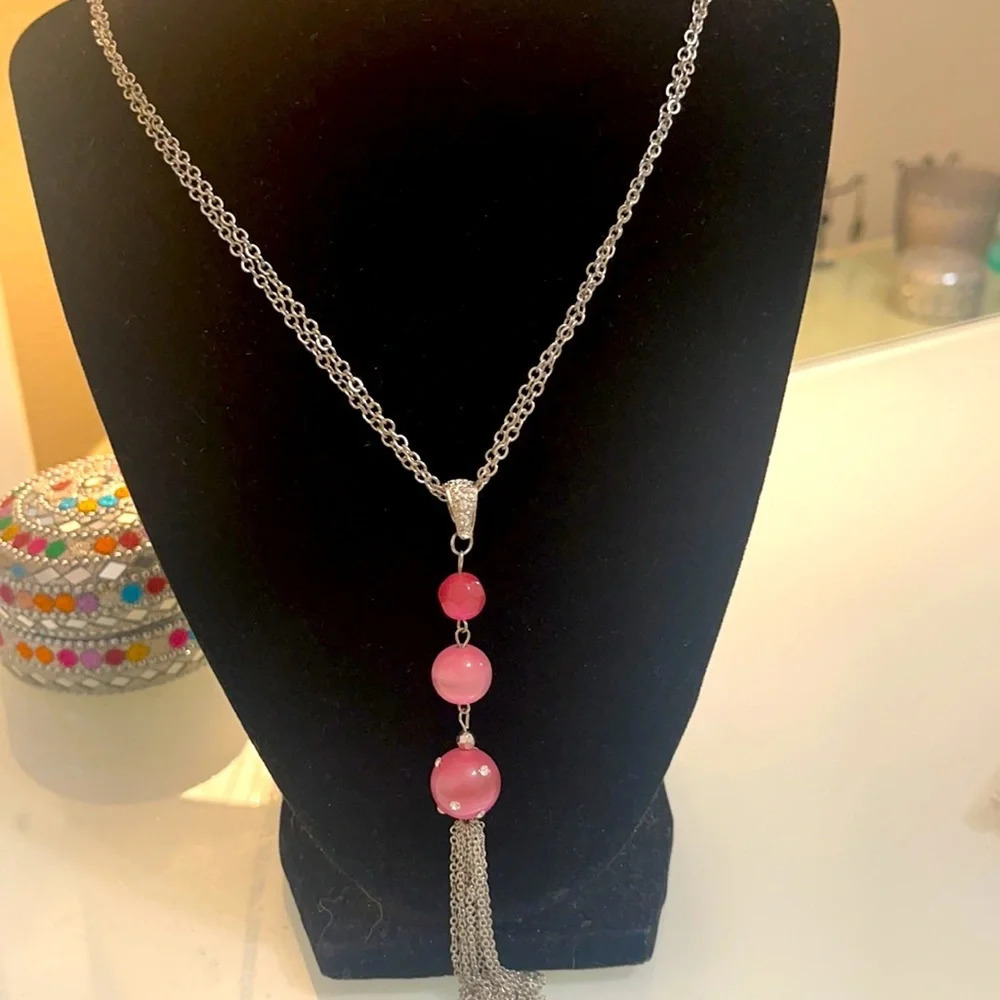 3x25 New York Co Long Double Chain Necklace Pink 7$